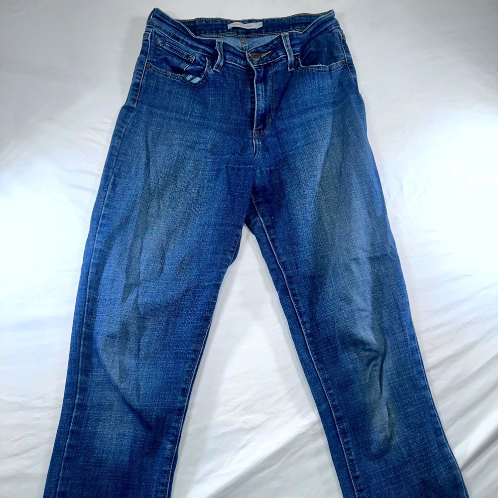 Levis 721 Jeans Womens 29 Blue Whiskered Denim Cotton Logo High Rise Skinny Leg